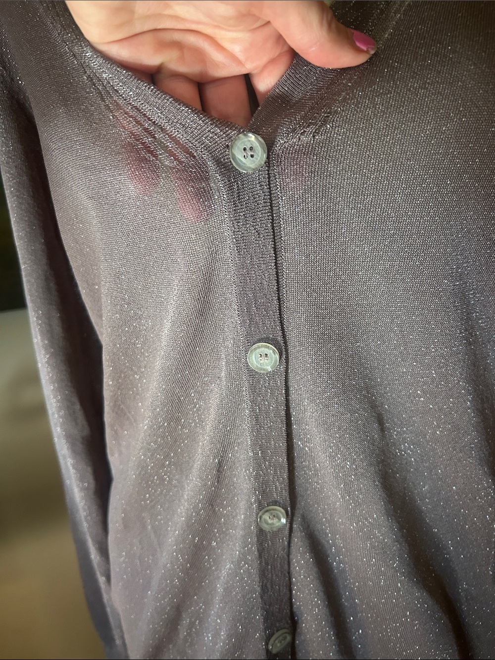 Gucci Shimmery Dusty Mauve V-Neck Button Cardigan - Picture 3 of 7